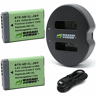 ���� USB ���� ���� ������ Wasabi Power Dual Charger + 2 NB-13L Batteries